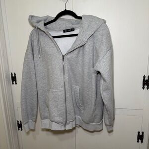 Women Oversized Zip Up hoodie grey